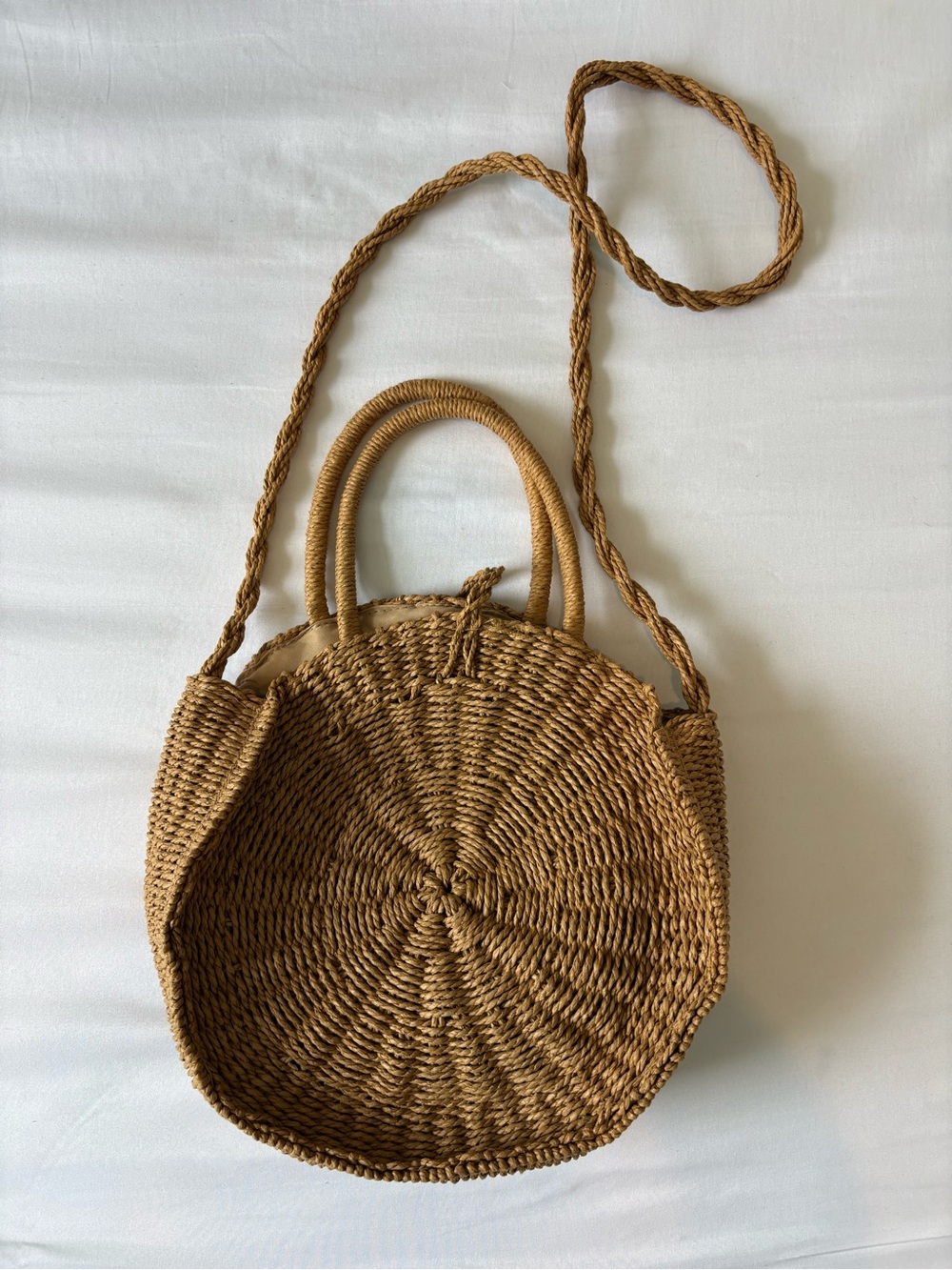 Woven Round Straw Crossbody Bag - Brown